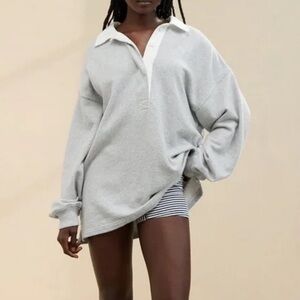 Aerie Gray Rugby Polo Sweatshirt